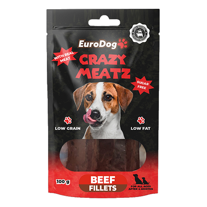 EuroDog Crazy Meatz Biftekli Fileto Şekersiz Köpek Ödül Maması 100gr