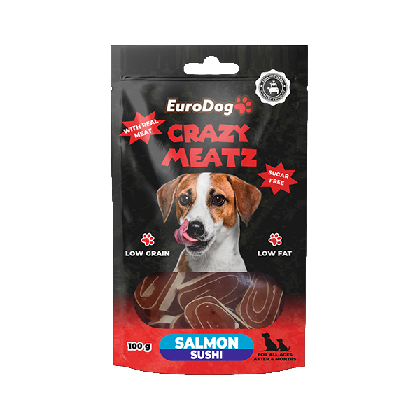 EuroDog Crazy Meatz Somon Balıklı Sushi Şekersiz Köpek Ödül Maması 100gr
