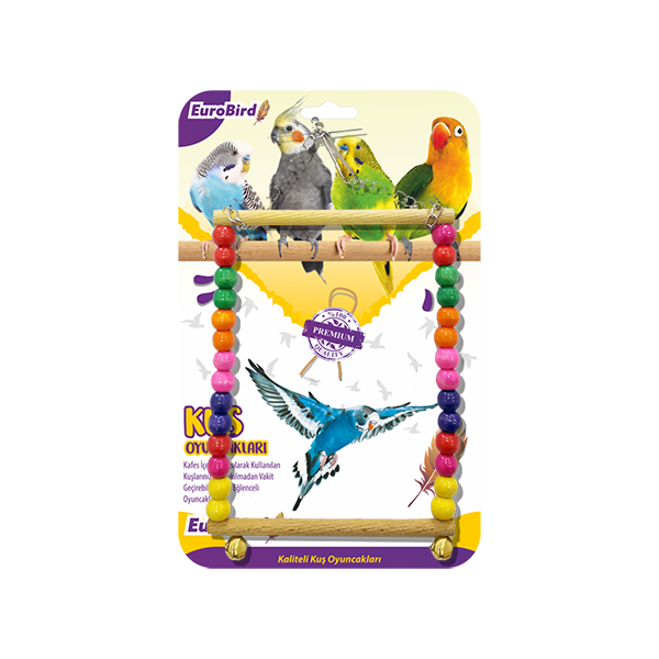 EuroBird Kuş Oyuncağı Renkli Boncuklu Kare Salıncak 15x16 cm