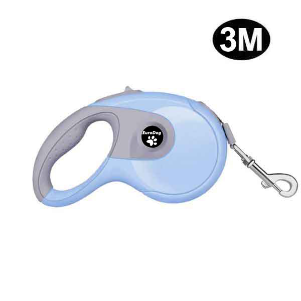 EuroDog Otomatik Şerit Kedi-Köpek Gezdirme Tasması 3 Mt Gri-Mavi
