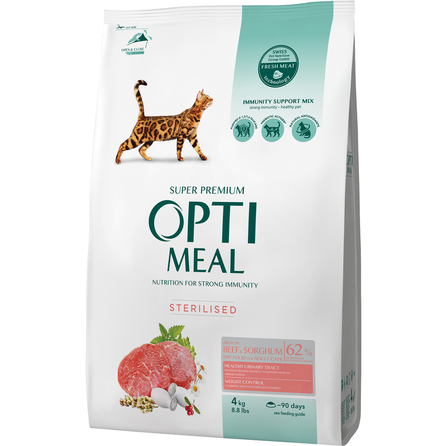 OptiMeal Düşük Tahıllı Dana Etli Kısırlaştırılmış Kedi Maması 4 KG