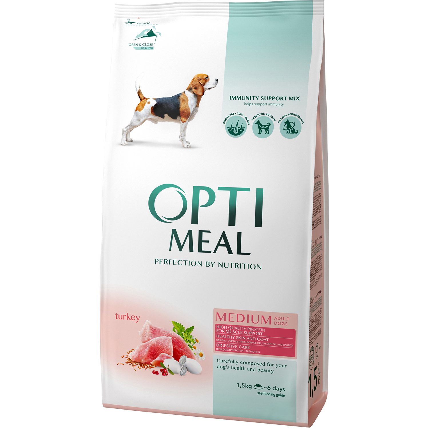 OptiMeal Düşük Tahıllı Hindili Orta Irk Yetişkin Köpek Maması 1.5 KG