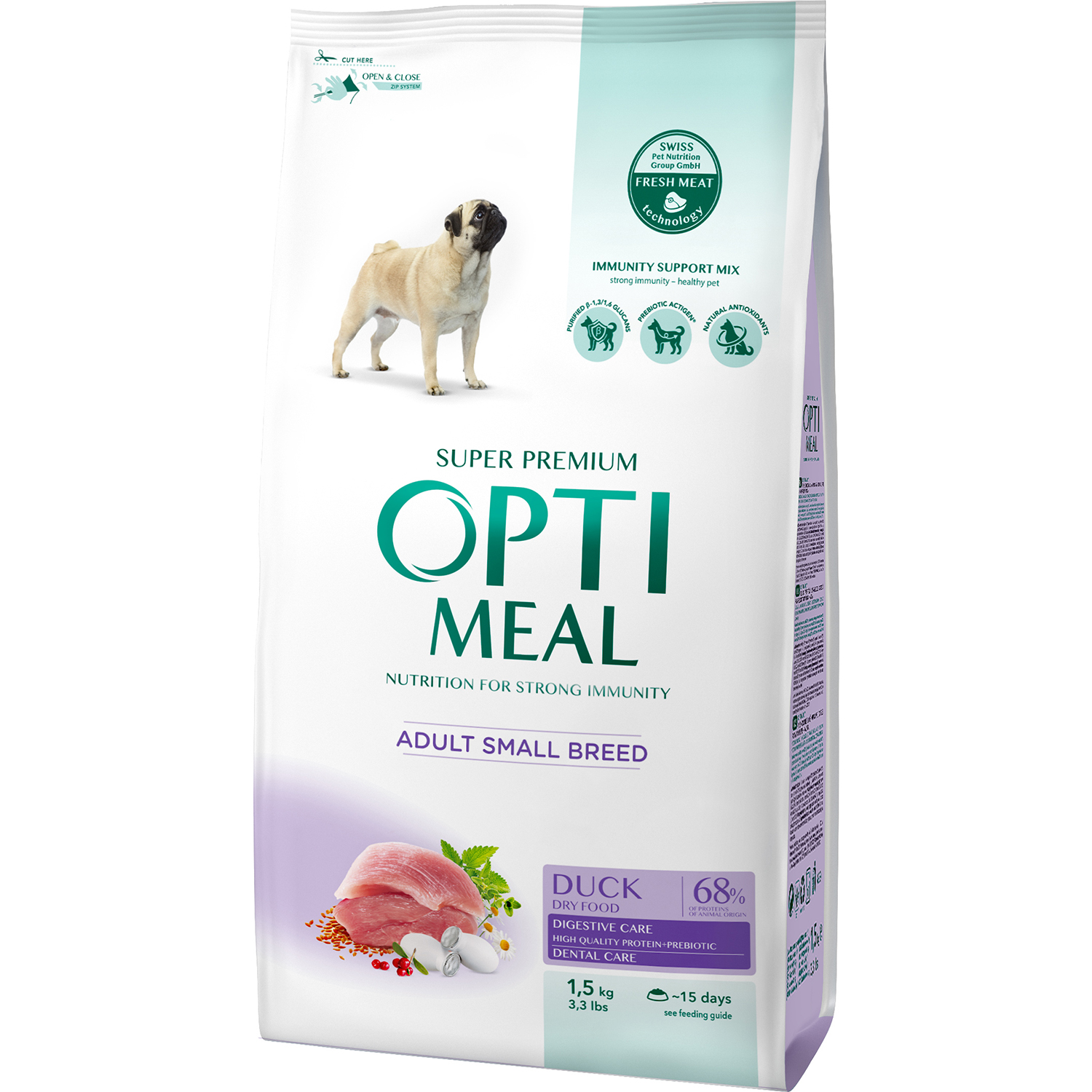OptiMeal Düşük Tahıllı Ördekli Küçük Irk Yetişkin Köpek Maması 1.5 KG