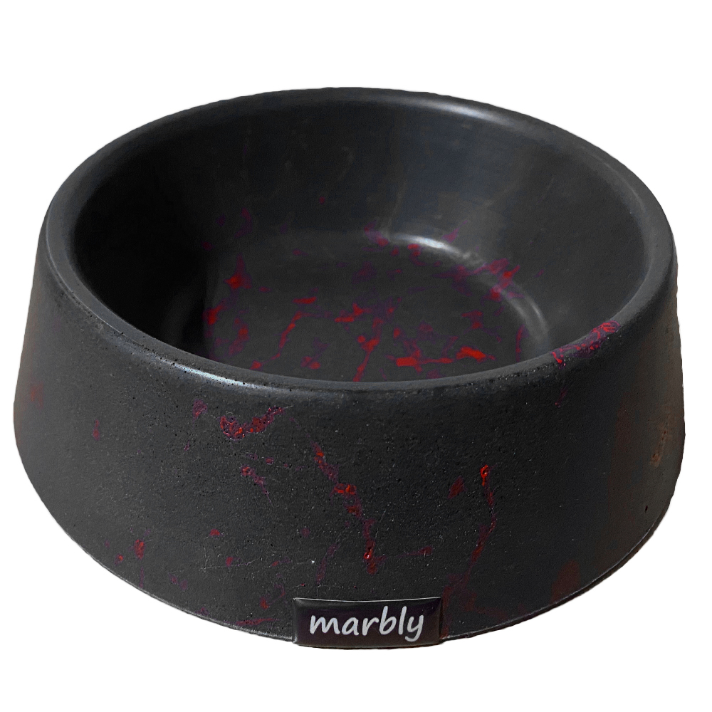 Migno Kedi-Köpek Mama-Su Kabı Mermer (Siyah-Kırmızı) 16 oz