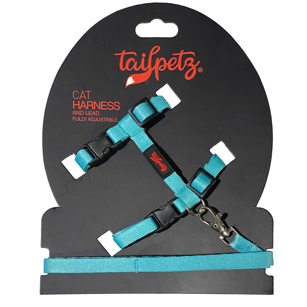 Tailpetz Kedi Göğüs Tasması + Kayış Okyanus Mavisi