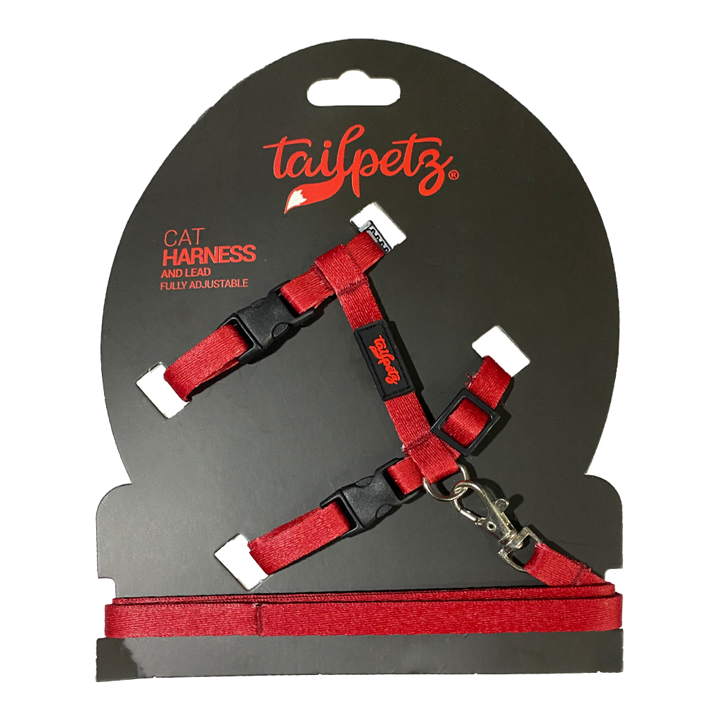 Tailpetz Kedi Göğüs Tasması + Kayış Kırmızı