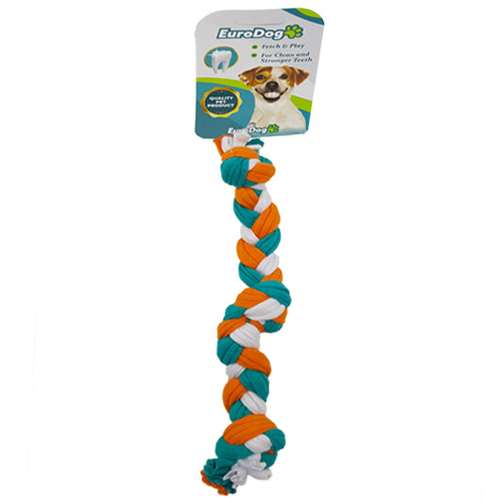 EuroDog Köpek Diş Kaşıma İpi 3 Düğümlü 25cm (Turuncu-Yeşil-Beyaz)