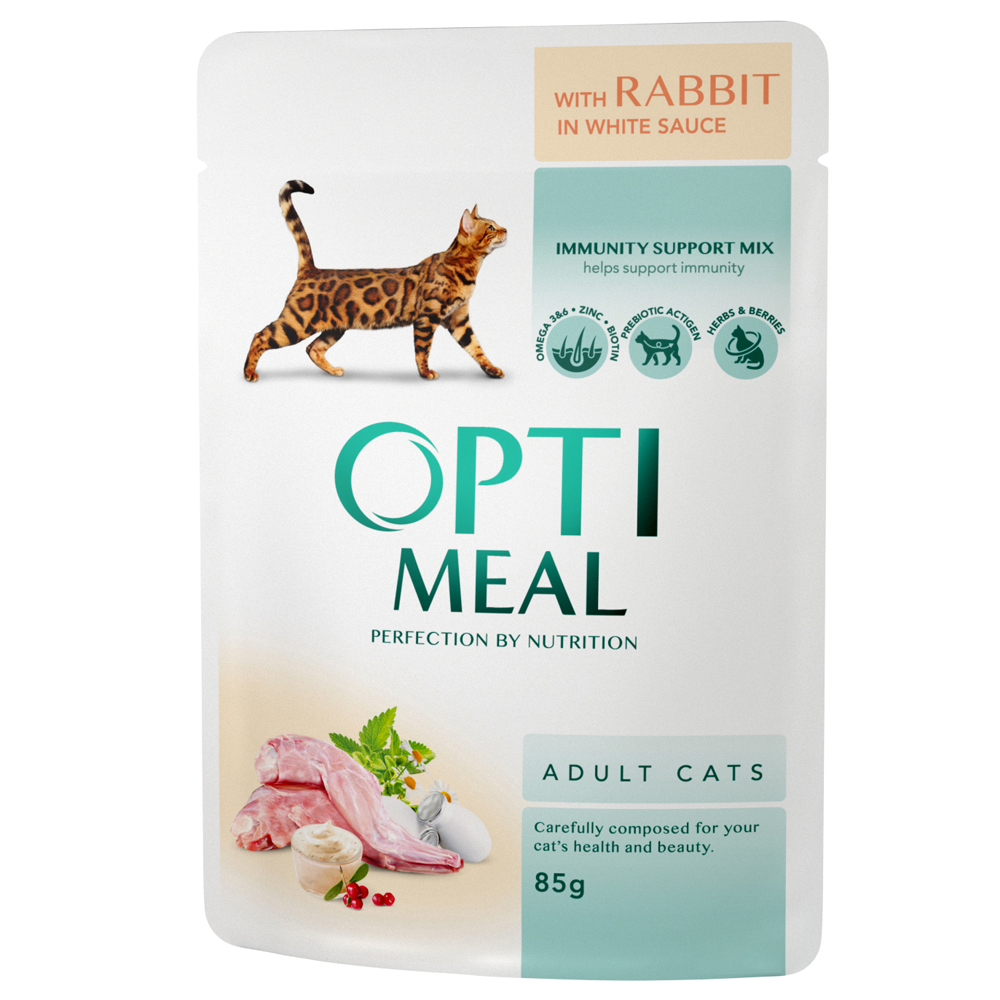 OptiMeal Tavşanlı Beyaz Soslu Yaş Kedi Maması 85 G
