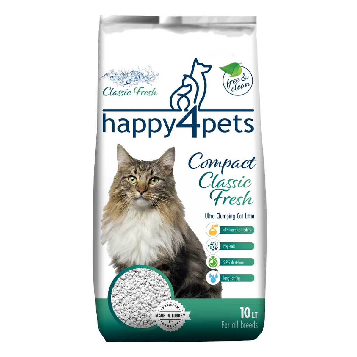 Happy4Pets Classic Fresh Topaklaşan Bentonit Kedi Kumu İnce Taneli 10lt