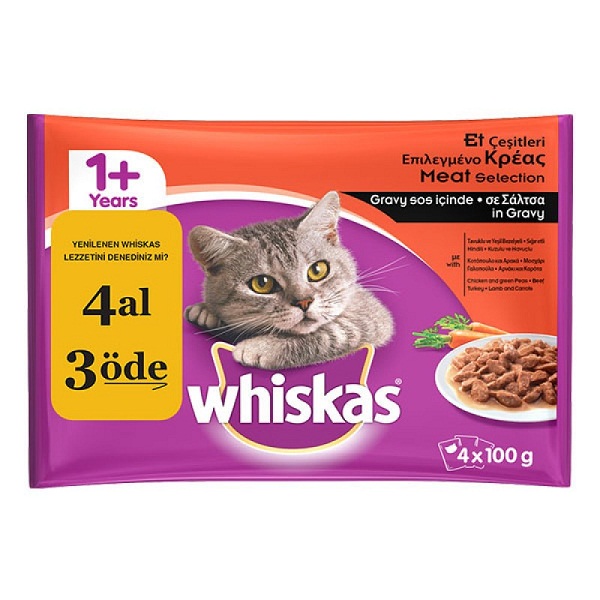 Whiskas Pouch Et Çeşitleri 4 lü Paket Kedi Konserve 4 x 100 gr