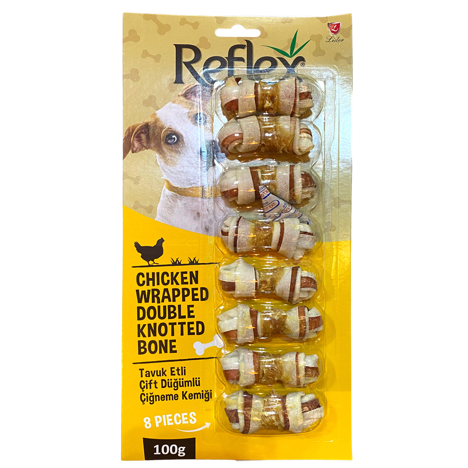Reflex Tavuk Etli Çift Düğümlü Köpek Çiğneme Kemiği 8'li (100 Gr)