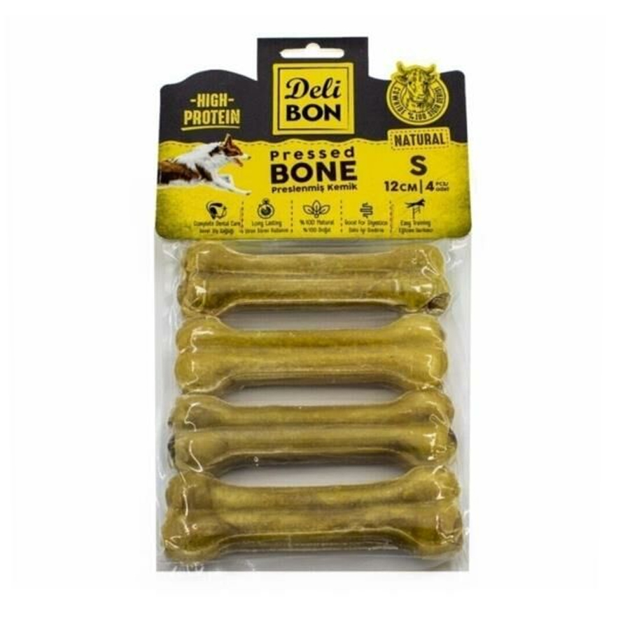 DeliBon Deri Press Köpek Kemik 12 Cm 4 lü Natural