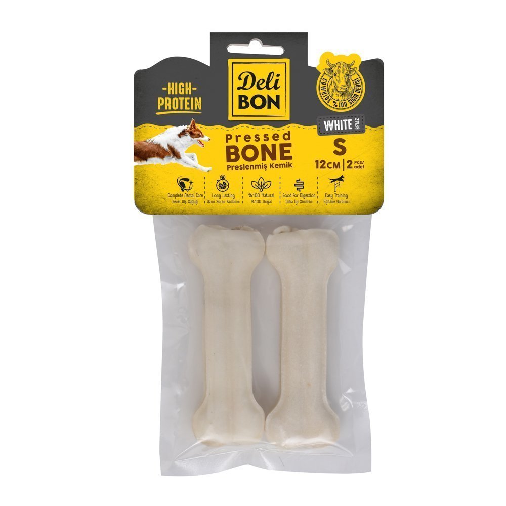 DeliBon Deri Press Köpek Kemik 12 Cm 2 li Beyaz