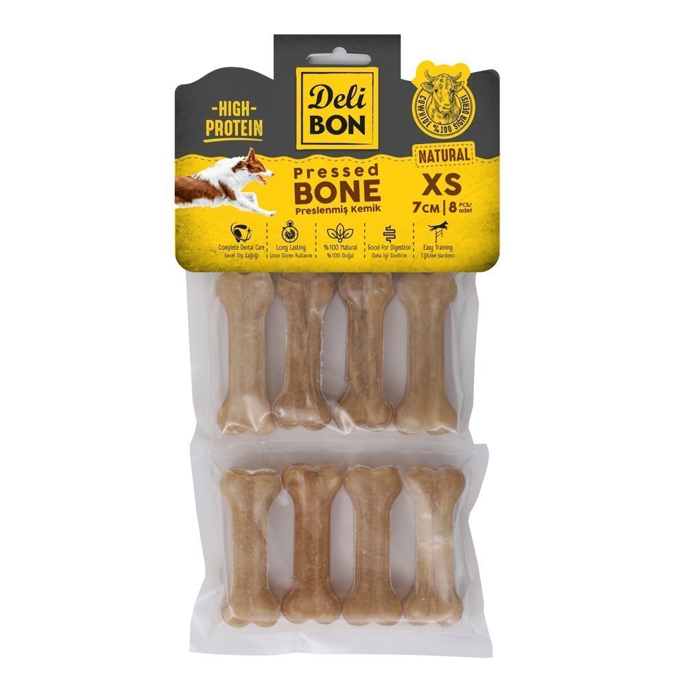 DeliBon Deri Press Köpek Kemik 7Cm Xs Boy 8Li Paket Natural