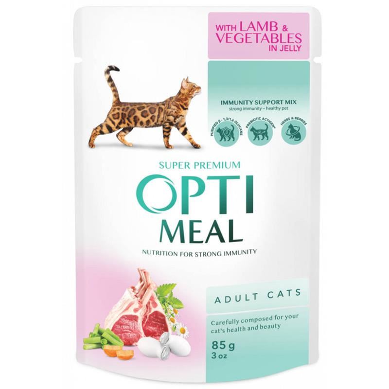 Optimeal Jöle İçinde Parça Kuzu Etli ve Sebzeli Yetişkin Kedi Konservesi 85gr
