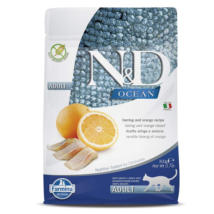 N&D Ocean - Ringa Balıklı ve Portakallı Tahılsız Yetişkin Kedi Maması 300gr