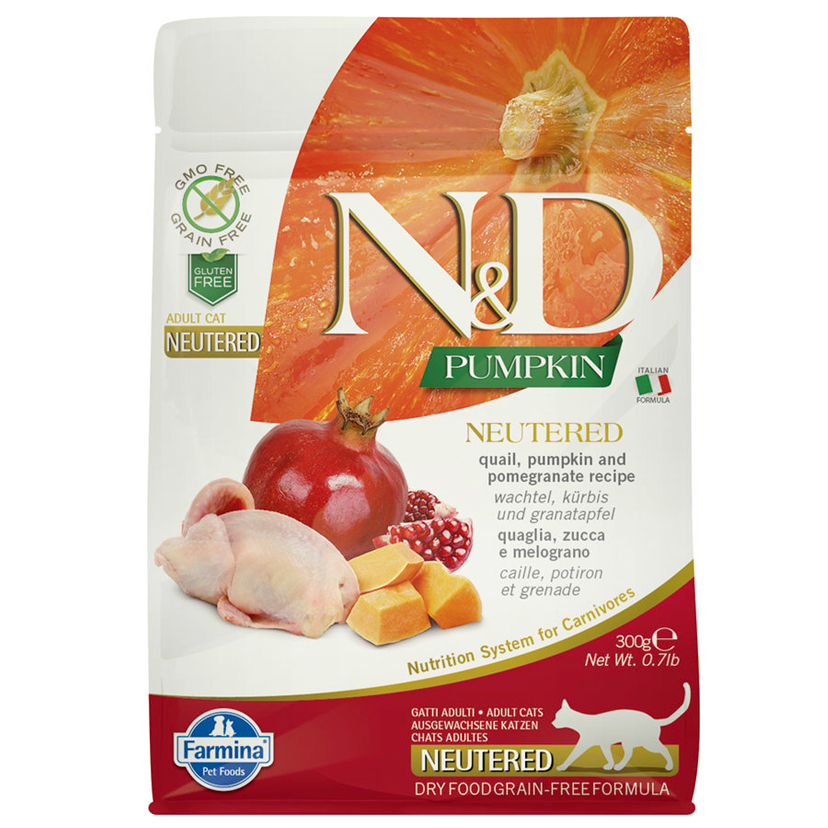 N&D Pumpkin - Bıldırcınlı, Balkabaklı ve Narlı Kısırlaştırılmış Kedi Maması 300gr