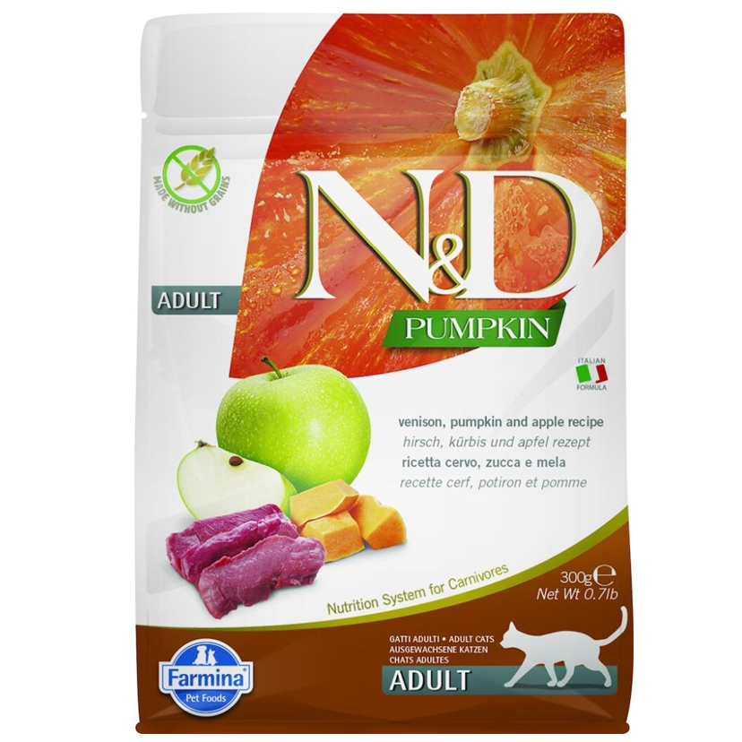 N&D Pumpkin - Geyikli, Balkabaklı ve Elmalı Yetişkin Kedi Maması 300gr