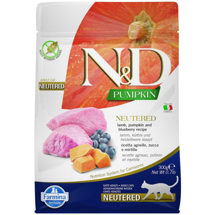 N&D Pumpkin - Kuzulu, Balkabaklı ve Yaban Mersinli Kısırlaştırılmış Kedi Maması 300gr