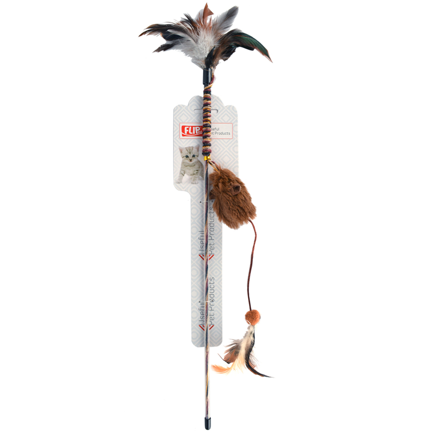 Flip Plastik Saplı Fareli Tüylü Kedi Oltası 40 cm