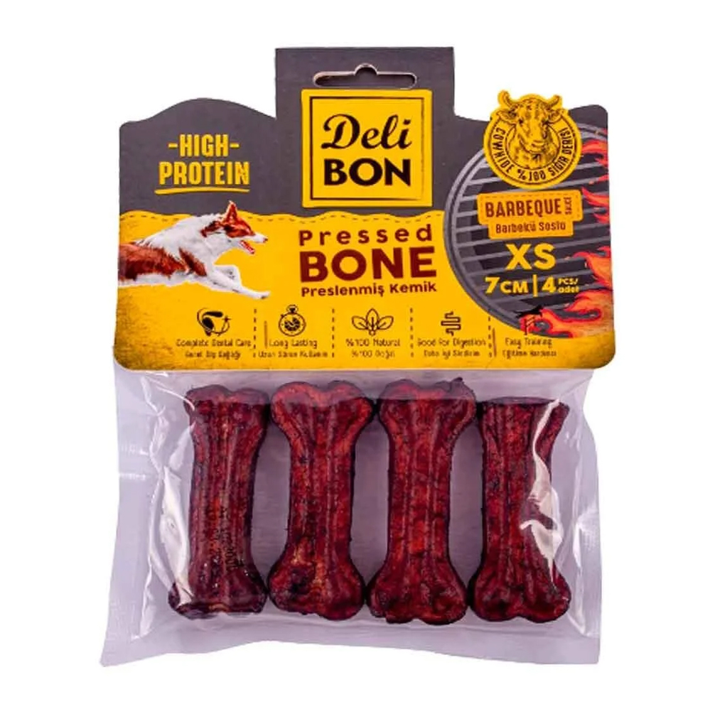 Delibon Barbekü Aromalı Deri Pres Kemik Köpek Ödülü Xsmall 7cm 4 Adet