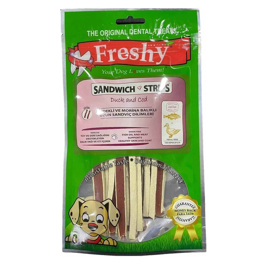 Freshy Sandwich Strips Ördekli ve Morina Balıklı Köpek Ödülü 80 GR