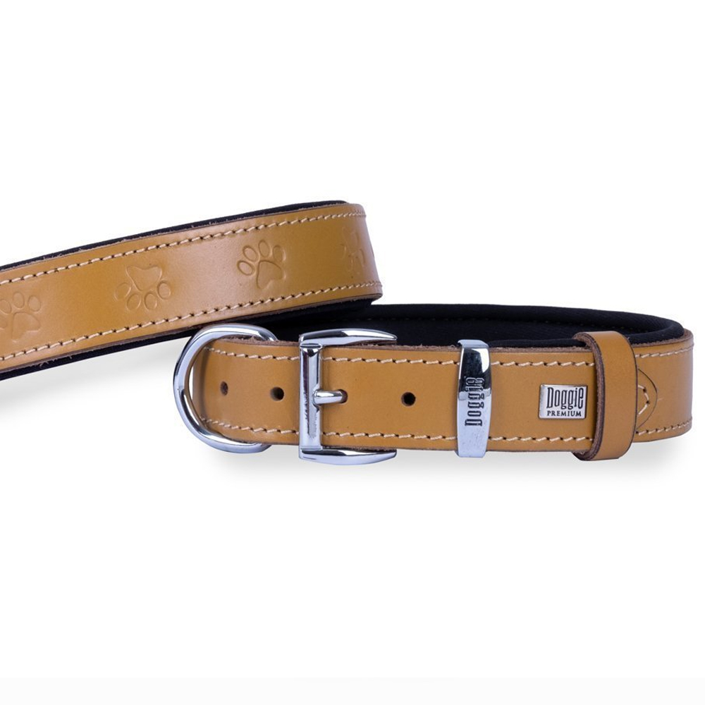 Doggie Yumuşak Dokulu Pati Desenli Köpek Boyun Tasması Kamel 2.5x37-45cm