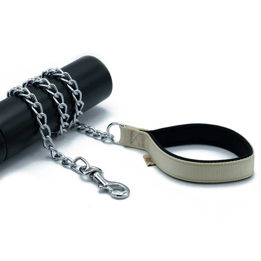 Doggie Konforlu Dokumadan El Yapımı Zincirli Köpek Gezdirme Kayışı Haki 3,5X110Cm
