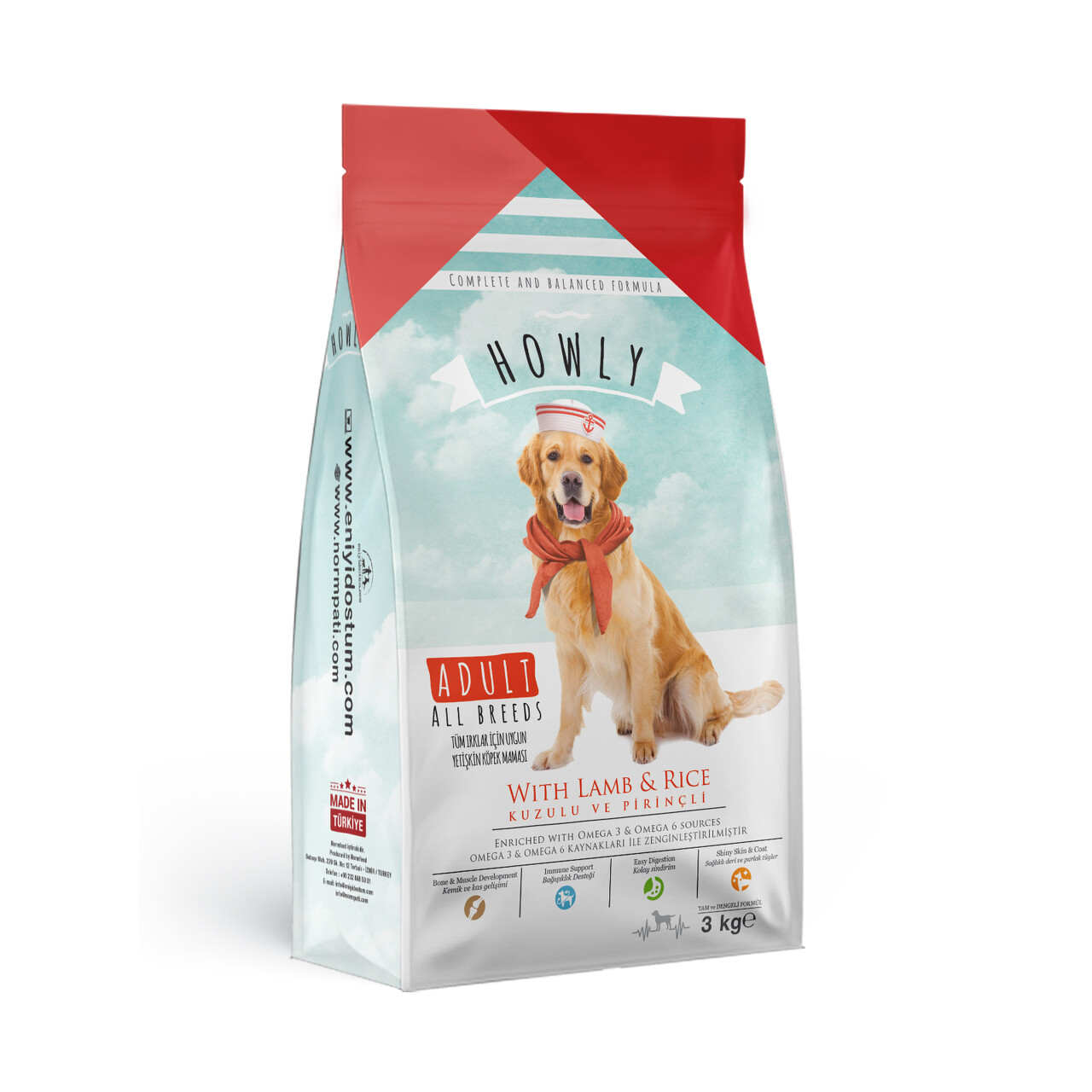 Howly Tüm Irklar İçin Uygun Kuzulu Ve Pirinçli Yetişkin Köpek Maması 3 KG