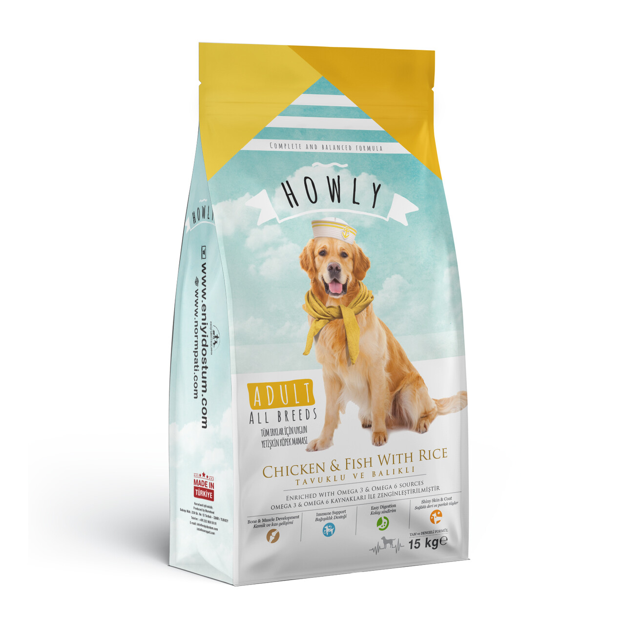 Howly Tüm Irklar İçin Uygun Tavuklu Ve Balıklı Yetişkin Köpek Maması 15 KG