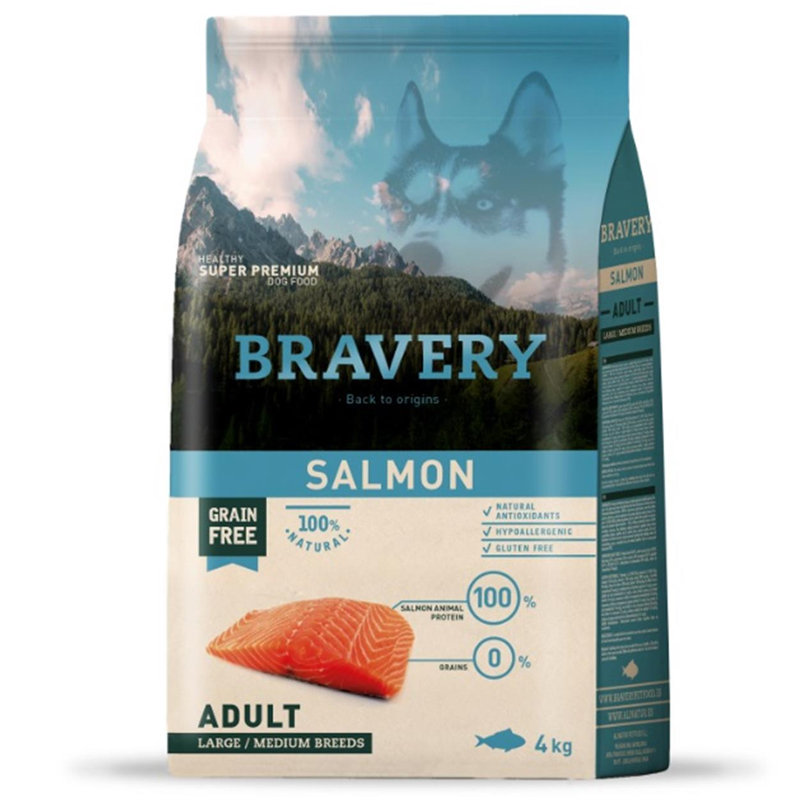 Bravery Adult Orta ve Büyük Irk Somonlu Tahılsız Köpek Maması 4kg
