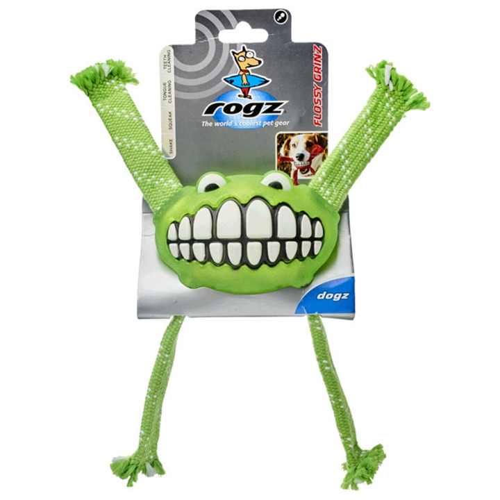 Rogz Toyz Grinz Flossy Gülen Surat Köpek Diş Bakım Oyuncağı [Medium] 21cm (Yeşil)
