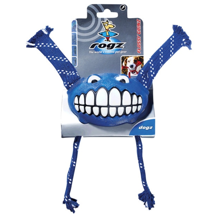Rogz Toyz Grinz Flossy Gülen Surat Köpek Diş Bakım Oyuncağı [Small] 16,5cm (Mavi)