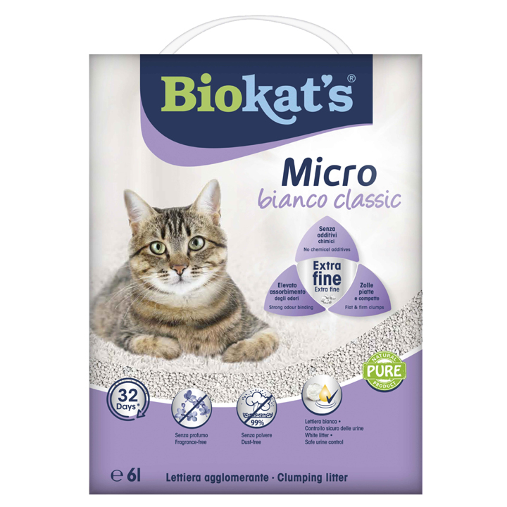 Biokats Micro Bianco Classic Kokusuz Topaklanan Doğal Kedi Kumu 6Lt