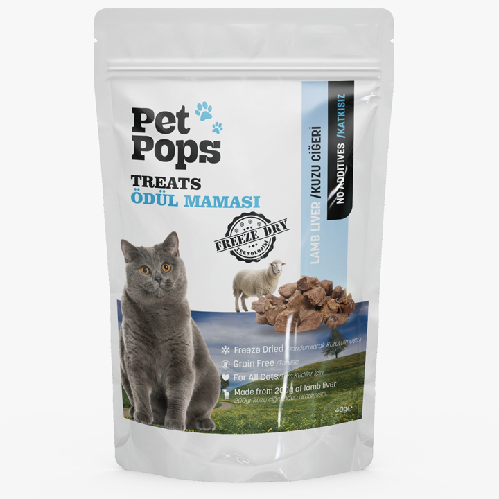 Pet Pops Dondurularak Kurutulmuş Kuzu Ciğeri Kedi Ödülü 40gr