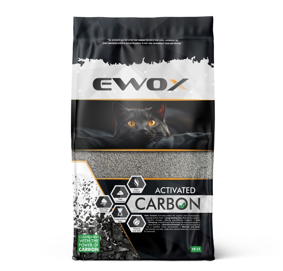 Ewox Aktif Karbonlu Süper Topaklanan Bentonit Kedi Kumu 10 Lt