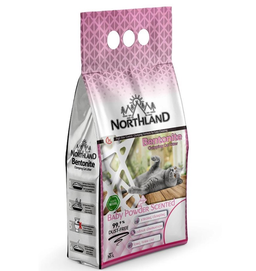Northland Bebek Pudrası Kokulu Bentonit Süper Topaklanan Kedi Kumu 10 LT