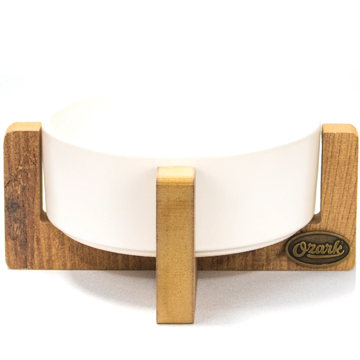 PetVoda Ozark Ahşap Standlı Seramik Mama-Su Kabı Petrol Beyaz 18,5x7,5 cm (400 ml)