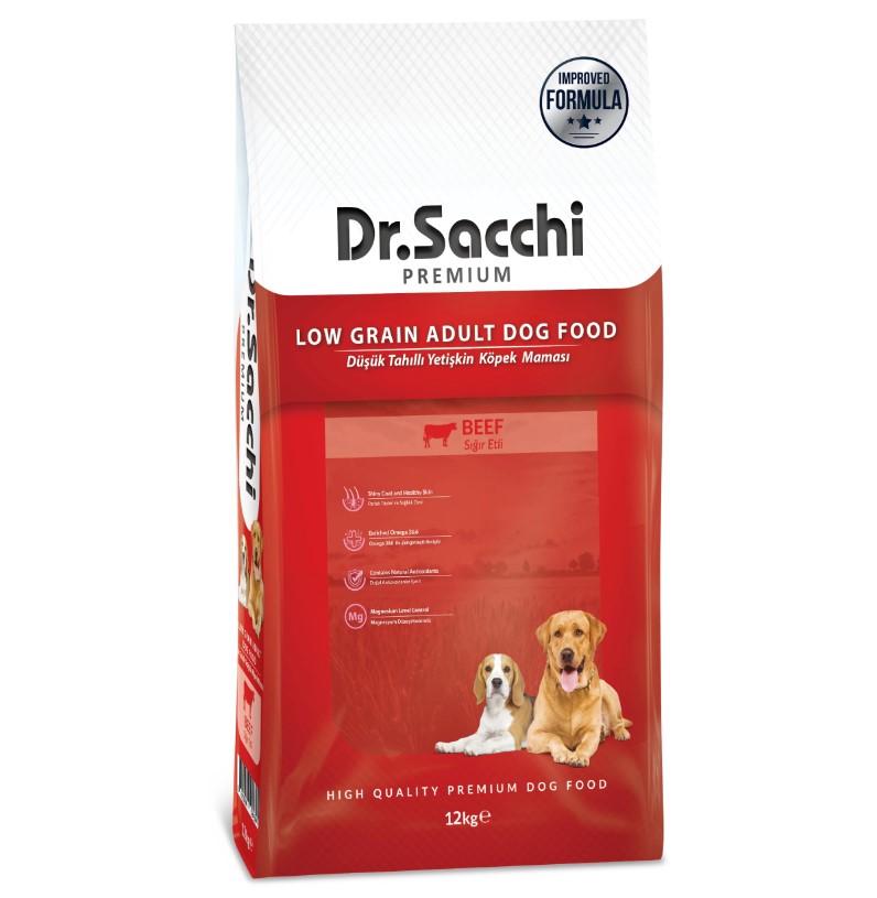 Dr.Sacchi Düşük Tahıllı Sığır Etli Yetişkin Köpek Maması 12KG
