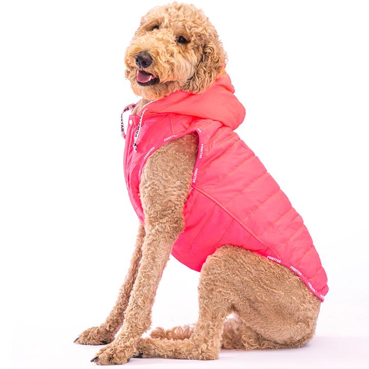 Pawstar Railway Neon Pembe Büyük Irk Köpek Yağmurluğu (Kolsuz) 29-36KG [6XL] - Su itici özelliktedir