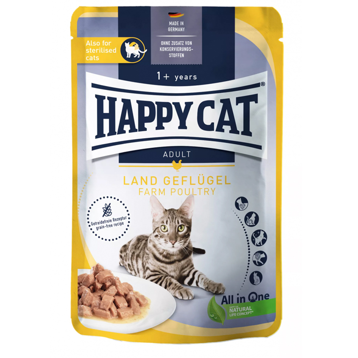 Happy Cat Tahılsız Tavuklu Yetişkin Kedi Konservesi 85gr - Kısırlaştırılmış kediler için uygun