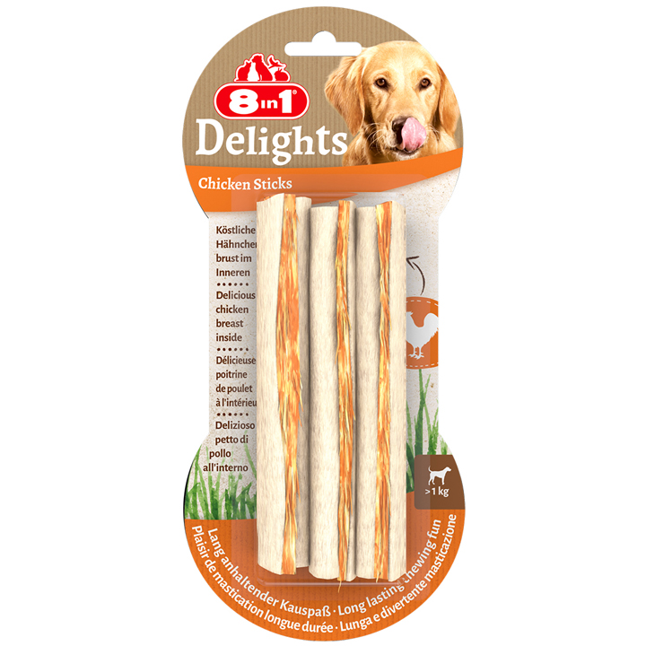 8IN1 Delights Bones Tavuklu Sticks Köpek Çiğneme Çubuk (3'lü) 75gr