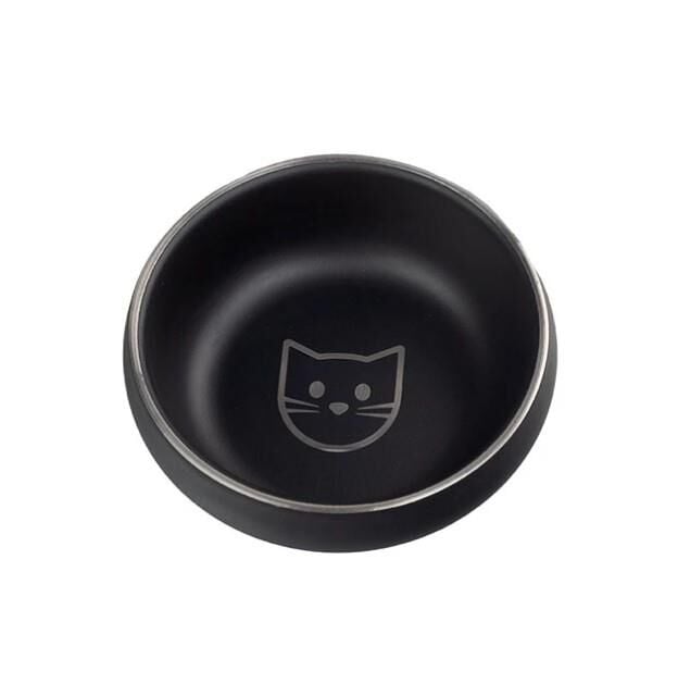 Ankur Lazer İşlemeli Siyah Çelik Kedi Mama Su Kabı 12 cm