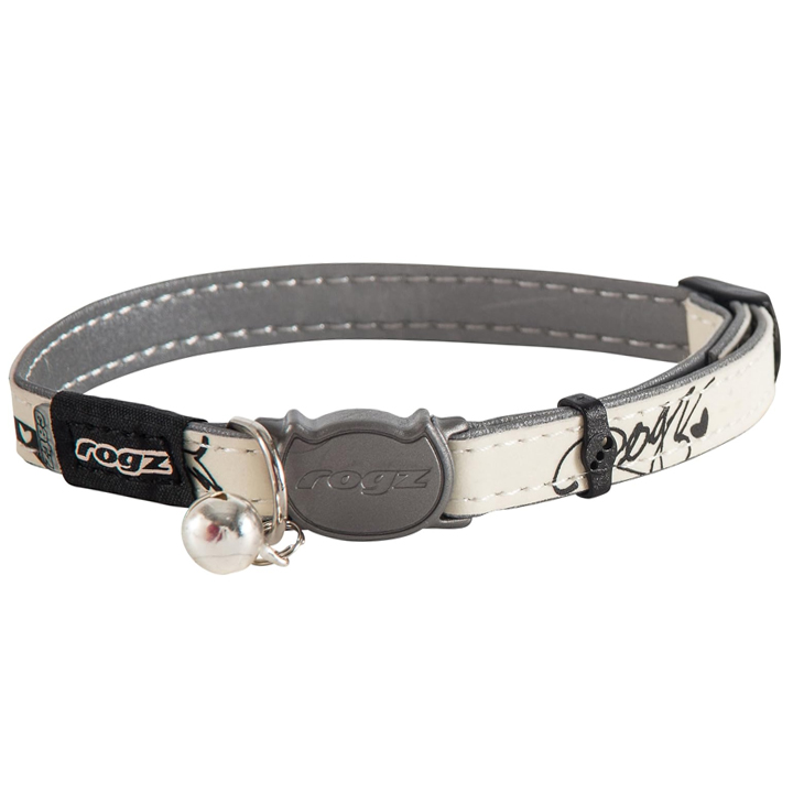 Rogz GlowCat Siyah Kedi Desenli Reflektörlü ve Emniyet Kilitli Kedi Boyun Tasması (Siyah-Beyaz)