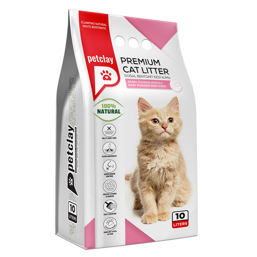 Petclay Bebek Pudralı Topaklanan Doğal Bentonit Kedi Kumu İnce Taneli 10lt