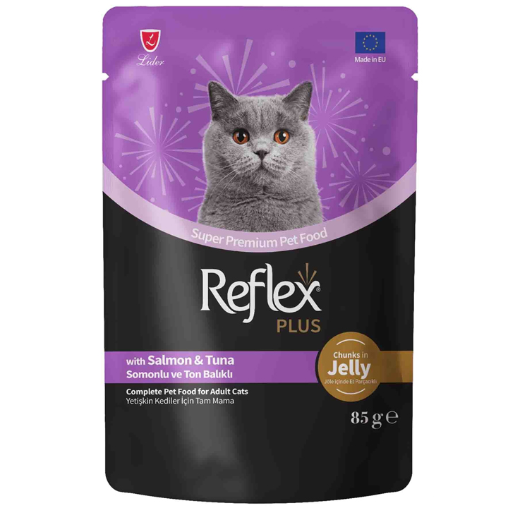 Reflex Plus Jöle İçinde Somonlu ve Ton Balıklı Yetişkin Kedi Konservesi 85gr