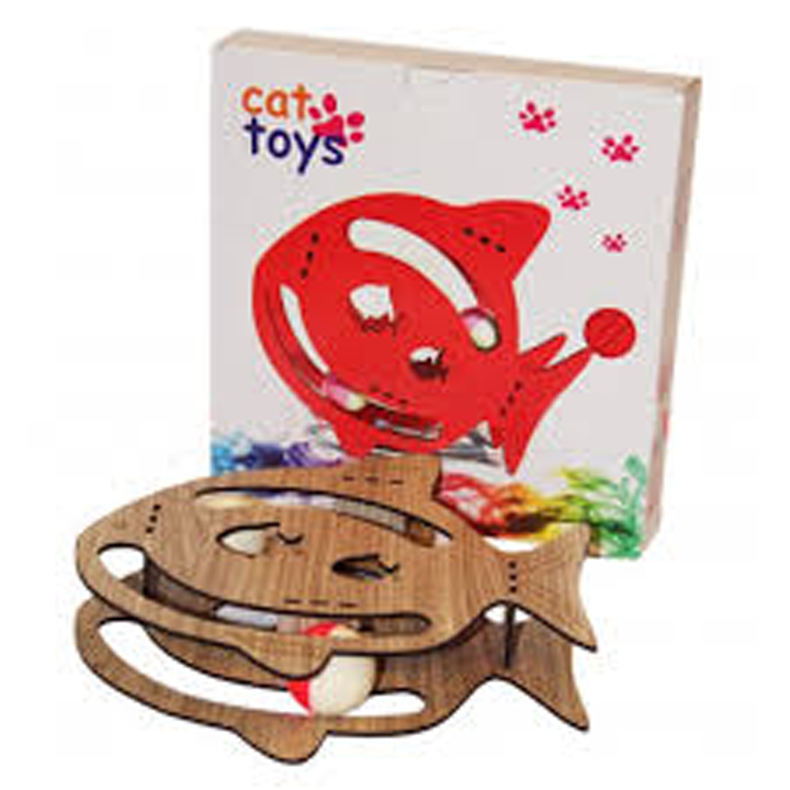 Pet Style İki Toplu Büyük Balık Şeklinde Ahşap Kedi Oyuncağı 23cm