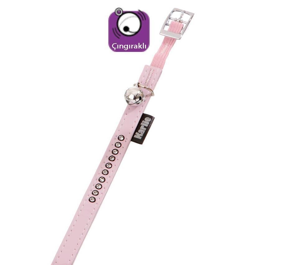 Karlie Deri Taşlı Kedi Boyun Tasması Xsmall 30cm/11Mm Toz Pembe