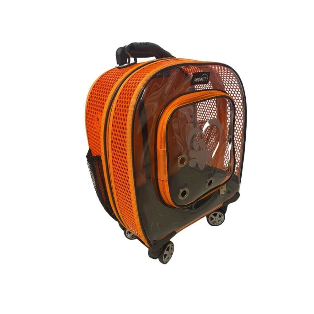 MİGNO PRIME Fileli Tekerlekli Kare Kedi Köpek Taşıma Çantası - Turuncu