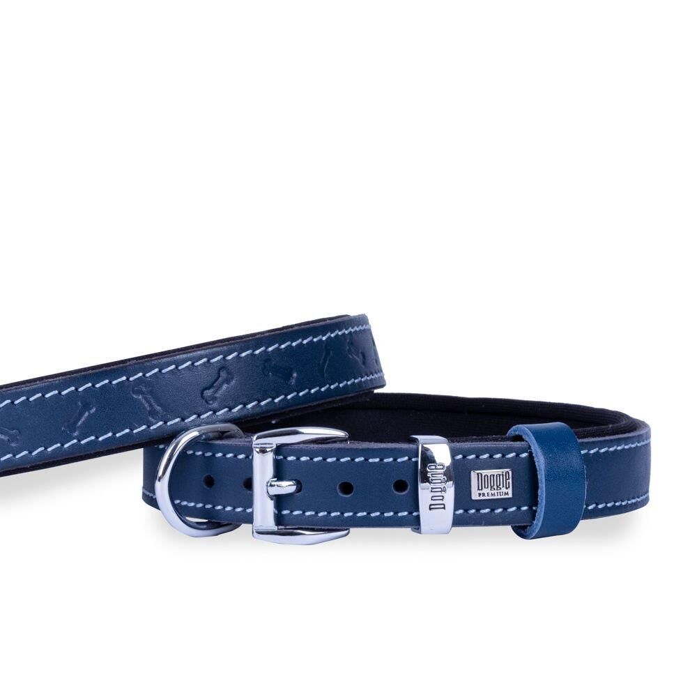 Doggie Konforlu Gerçek Deriden El Yapımı Kemik Desenli Köpek Boyun Tasması 2x30-35cm - Royal Mavi